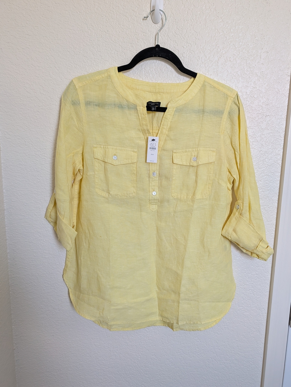 Talbots Linen Camp Shirt Butter Yellow Size Medium Petite NWT Lagelook